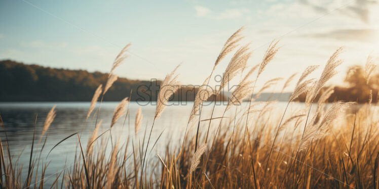 Tall grass on the shore of a lake - Starpik Stock