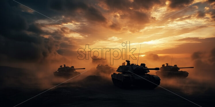 Tanks on a dusty field - Starpik Stock