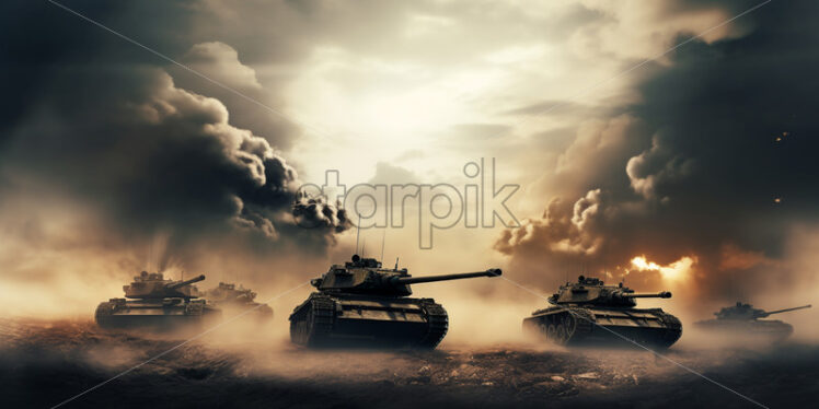 Tanks on a dusty field - Starpik Stock