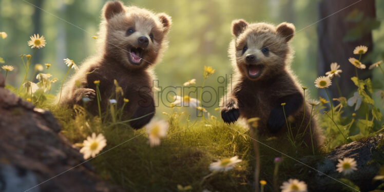 Teddy bears on a meadow with flowers - Starpik Stock