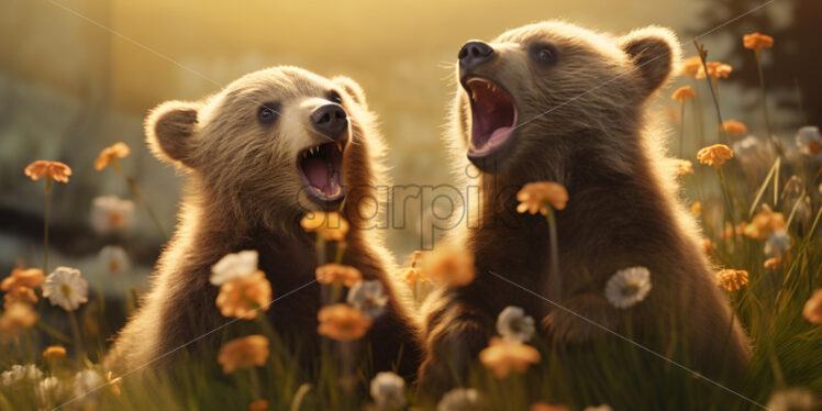 Teddy bears on a meadow with flowers - Starpik Stock