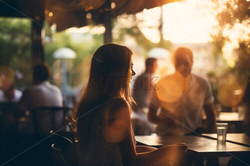 The blurred silhouettes of some people in a restaurant - Starpik Stock