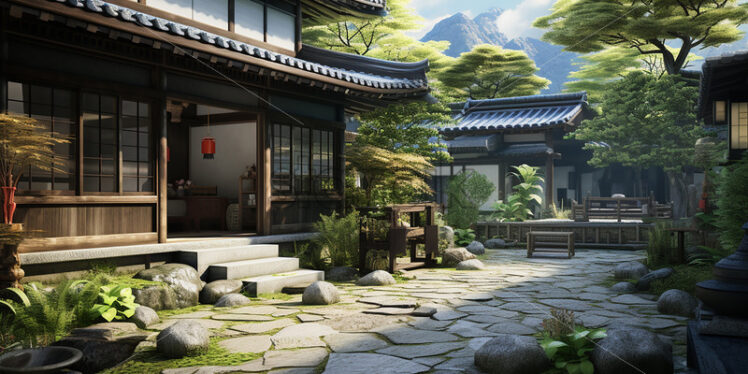 The courtyard of a Japanese-style wooden house - Starpik Stock