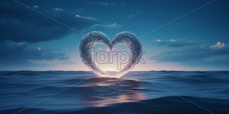 The moon is reflected in the ocean and splashes of water form a heart - Starpik Stock