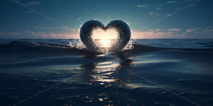 The moon is reflected in the ocean and splashes of water form a heart - Starpik Stock