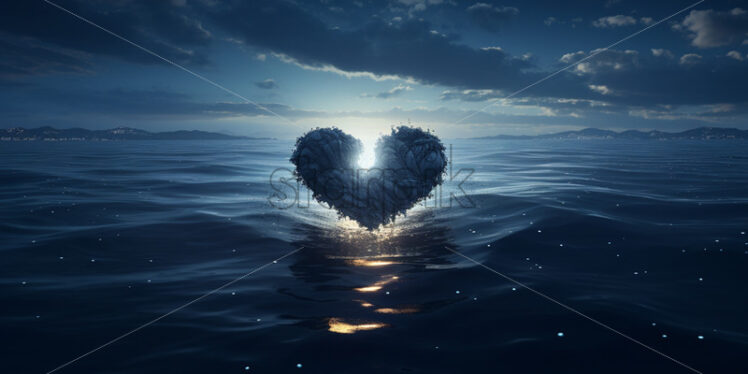 The moon is reflected in the ocean and splashes of water form a heart - Starpik Stock