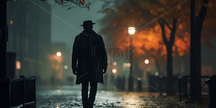 The silhouette of a man on the street, a rainy autumn - Starpik Stock