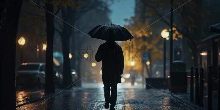 The silhouette of a man on the street, a rainy autumn - Starpik Stock