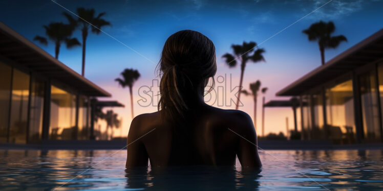 The silhouette of a woman in a luxury swimming pool - Starpik Stock