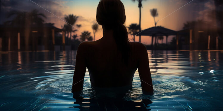 The silhouette of a woman in a luxury swimming pool - Starpik Stock