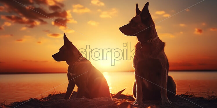 The silhouette of some dogs at sunset - Starpik Stock