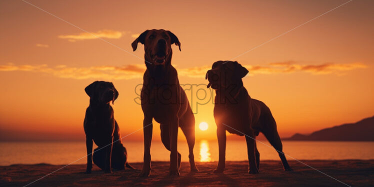 The silhouette of some dogs at sunset - Starpik Stock