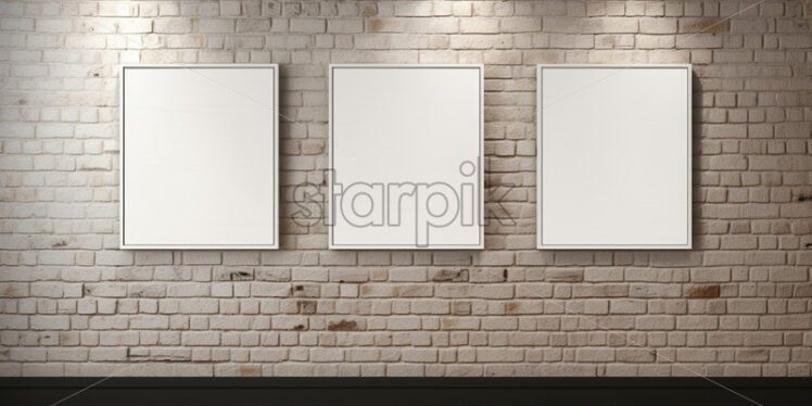 Three paintings on a brick wall - Starpik Stock