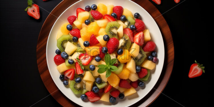 Top view of a plate with fruit salad - Starpik Stock