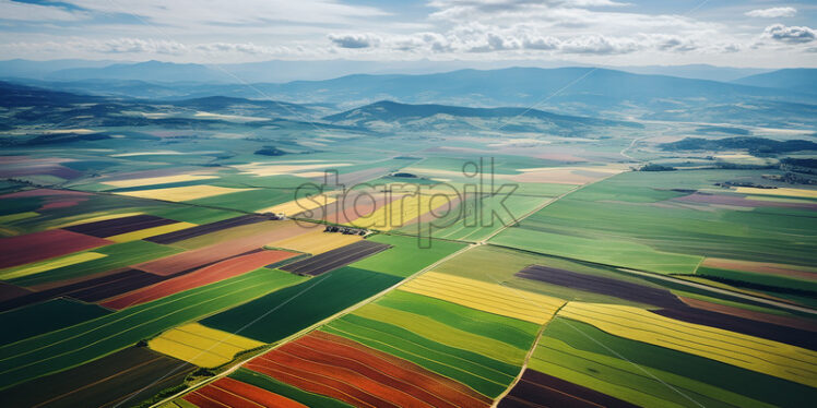 Top view of multicolored farmland - Starpik Stock