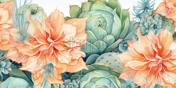 Tropic flowers card background watercolour - Starpik Stock