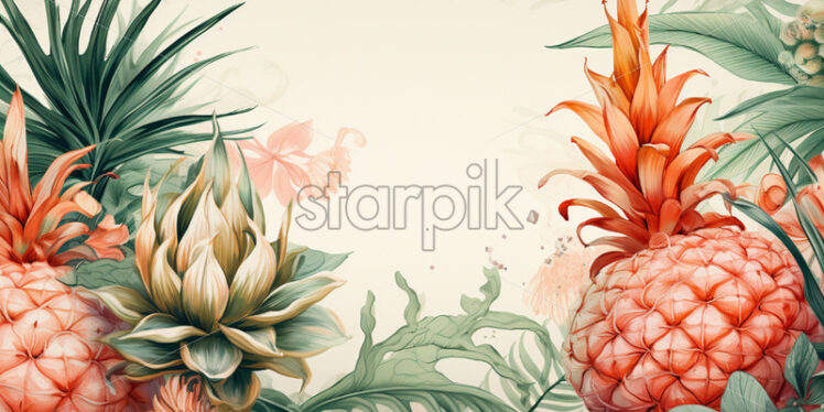 Tropic flowers card background watercolour - Starpik Stock