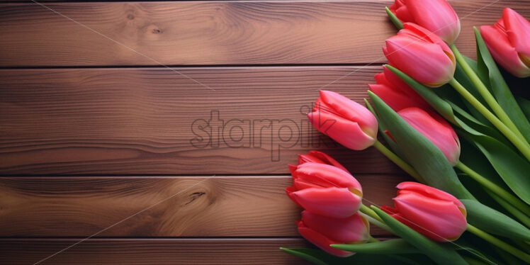 Tulip flowers on a wooden surface - Starpik Stock