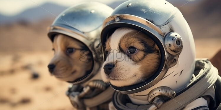 Two astronaut puppies on an inhabited planet - Starpik Stock