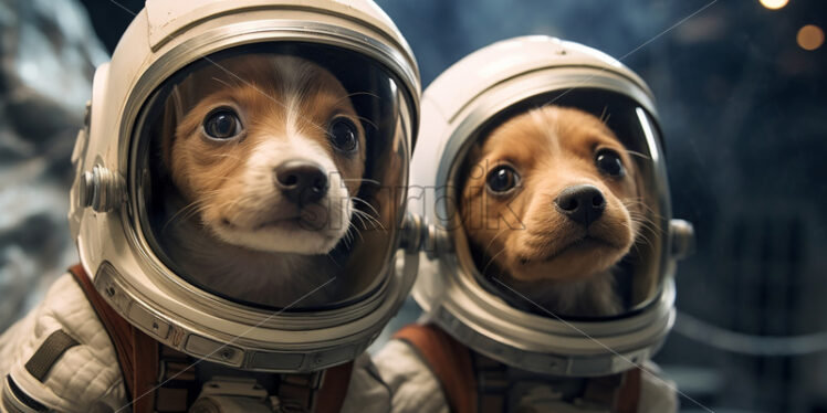 Two astronaut puppies on an inhabited planet - Starpik Stock