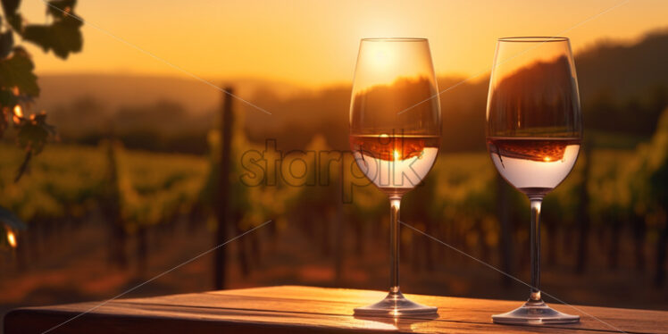 Two glasses of wine on a wooden table - Starpik Stock