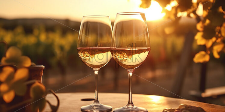 Two glasses of wine on a wooden table - Starpik Stock