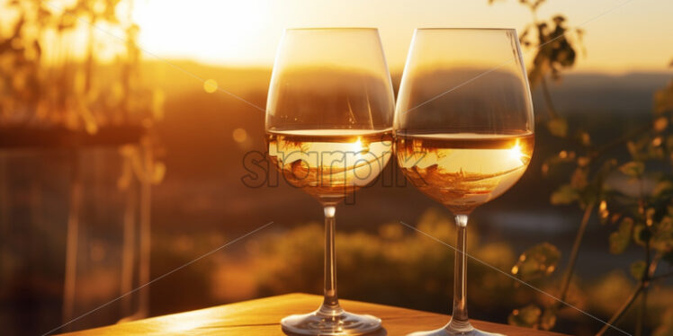 Two glasses of wine on a wooden table - Starpik Stock