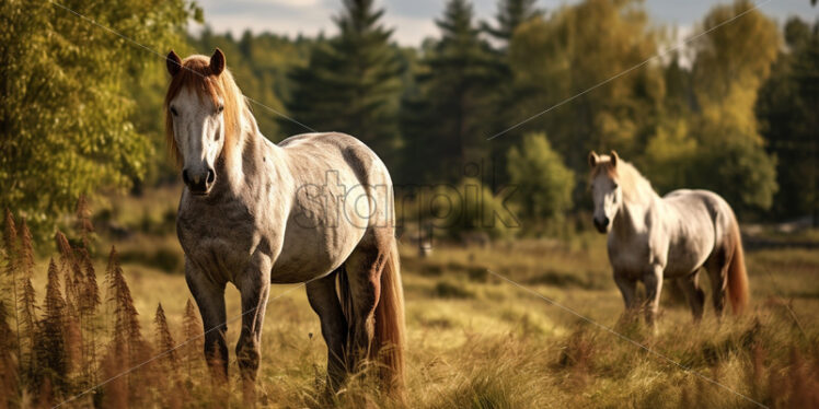 Two horses grazing together - Starpik Stock