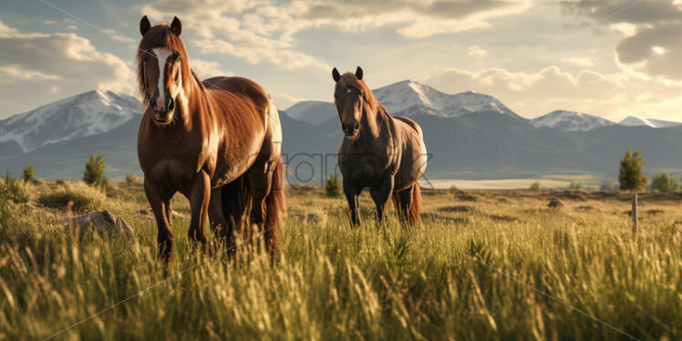 Two horses grazing together - Starpik Stock