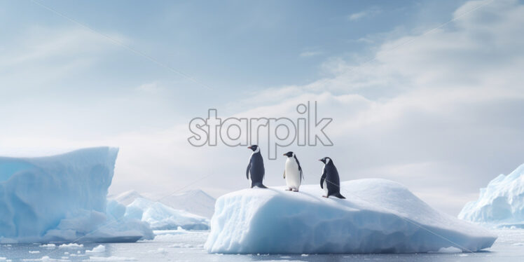 Two penguins sitting on icebergs in polar regions - Starpik Stock