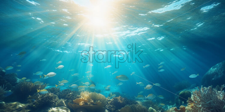 Underwater sea background sunshine lights - Starpik Stock