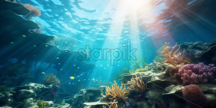 Underwater sea background sunshine lights - Starpik Stock