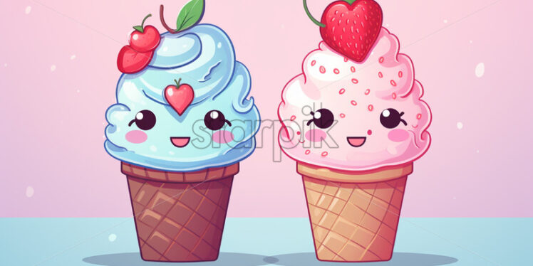 Vector ice cream in kawaii style - Starpik Stock