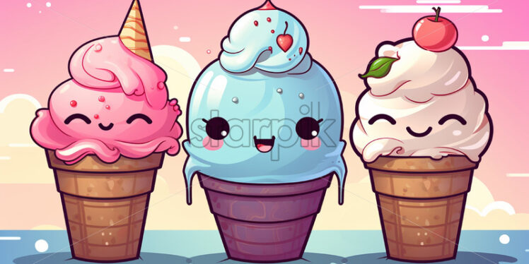 Vector ice cream in kawaii style - Starpik Stock