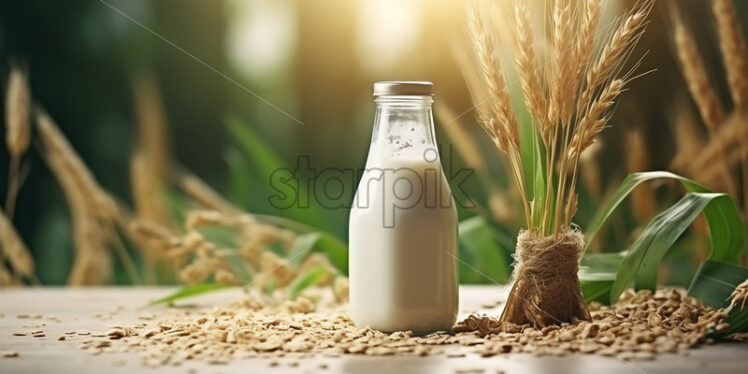 Vegetable milk on a wooden table - Starpik Stock