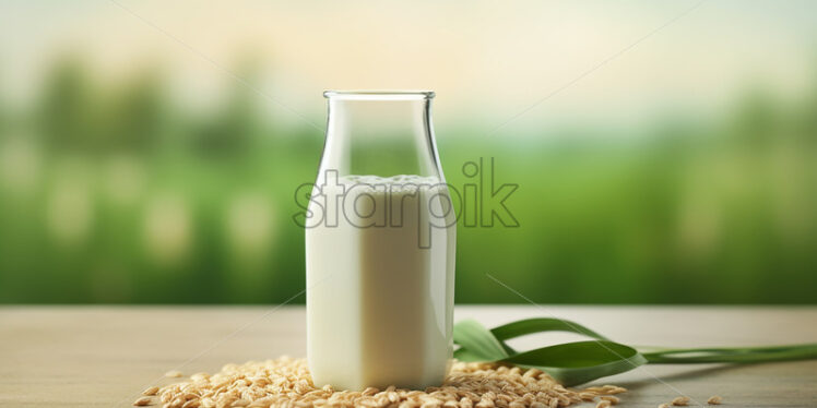 Vegetable milk on a wooden table - Starpik Stock