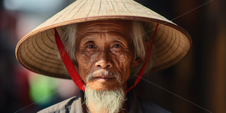 Vietnamese Male Vendor navigating the bustling street of Hanoi - Starpik Stock