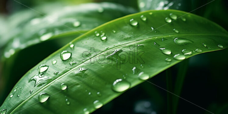 Water drops close up on a green leaf - Starpik Stock