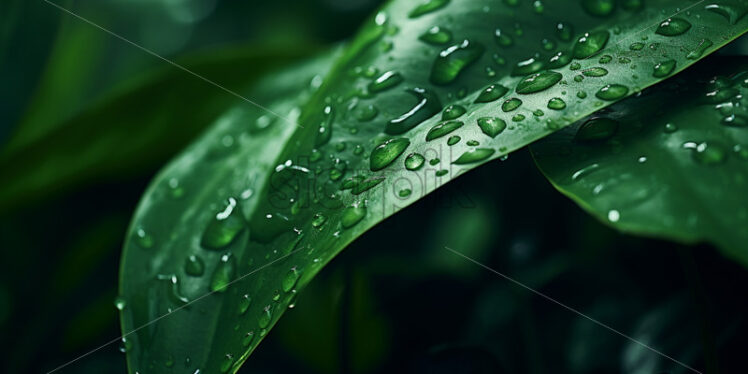 Water drops close up on a green leaf - Starpik Stock