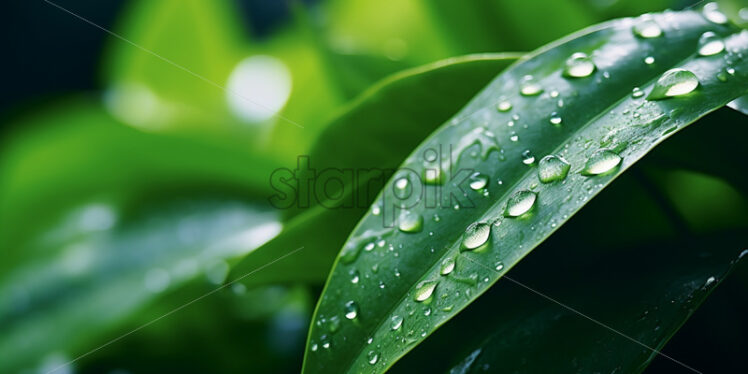 Water drops close up on a green leaf - Starpik Stock