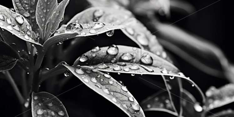 Water drops on leaves, black and white image - Starpik Stock