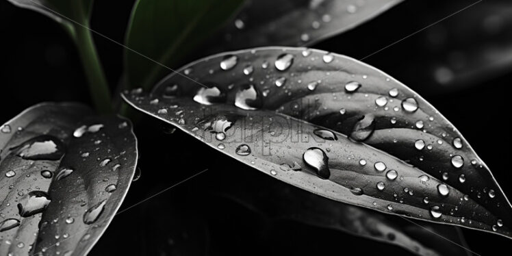 Water drops on leaves, black and white image - Starpik Stock