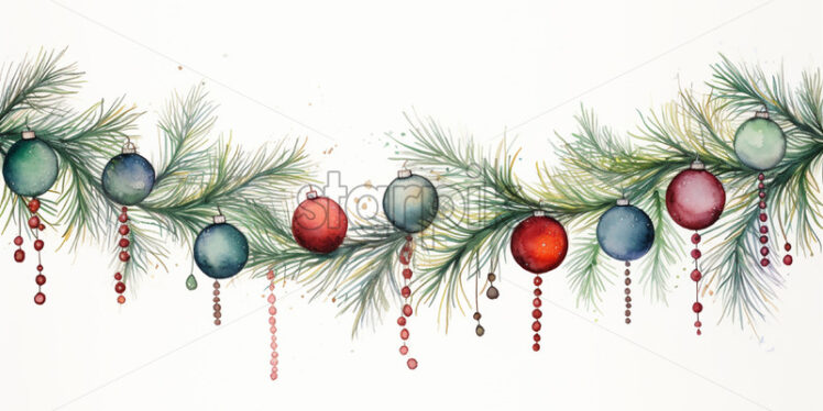 Watercolor Christmas garland on white - Starpik Stock