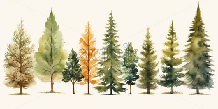 Watercolor fir trees in clipart style - Starpik Stock