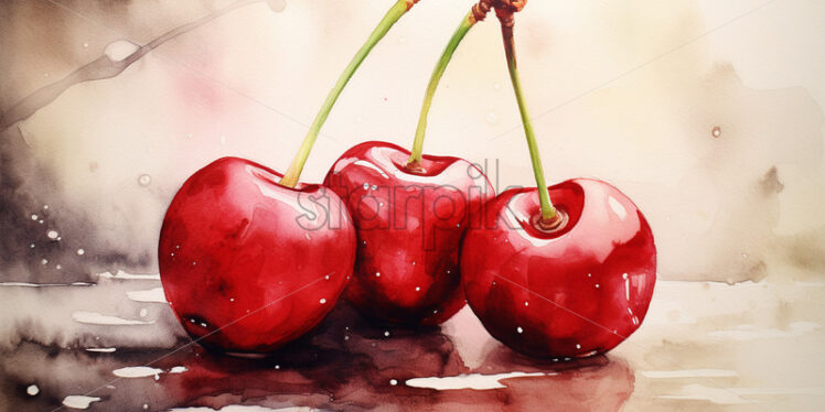 Watercolor painting of cherries - Starpik Stock