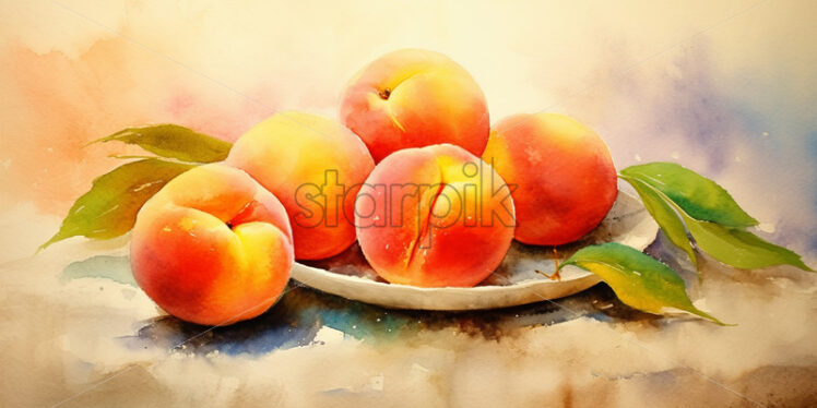 Watercolor painting of peaches - Starpik Stock