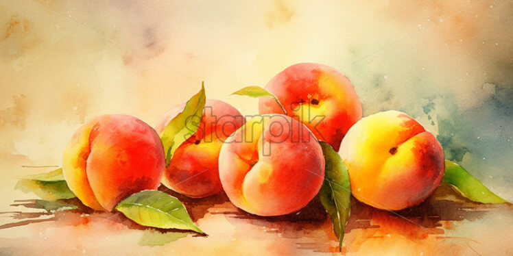 Watercolor painting of peaches - Starpik Stock