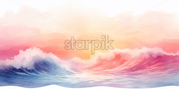 Waves at sunrise in watercolor, clipart style - Starpik Stock