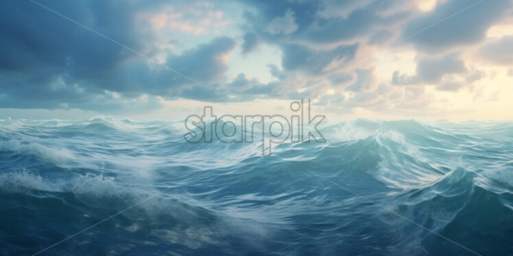 Waves in an ocean under cloudy sky - Starpik Stock