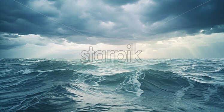 Waves in an ocean under cloudy sky - Starpik Stock